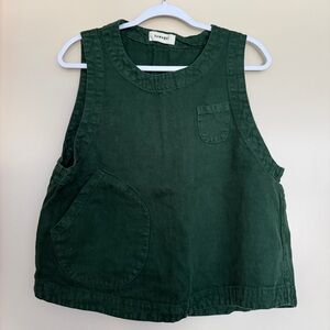 Japanese tumugu linen dark green sleeveless top/vest